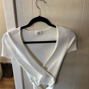 Wilfred Cream Ribbed Wrap Crop Top